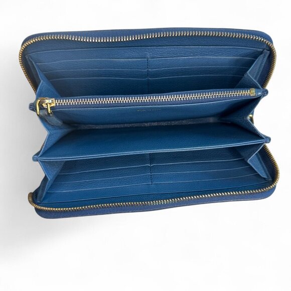 Women's Prada Saffiano Fiocco Leather Long Blue Zippered Ribbon Wallet - Picture 10 of 16